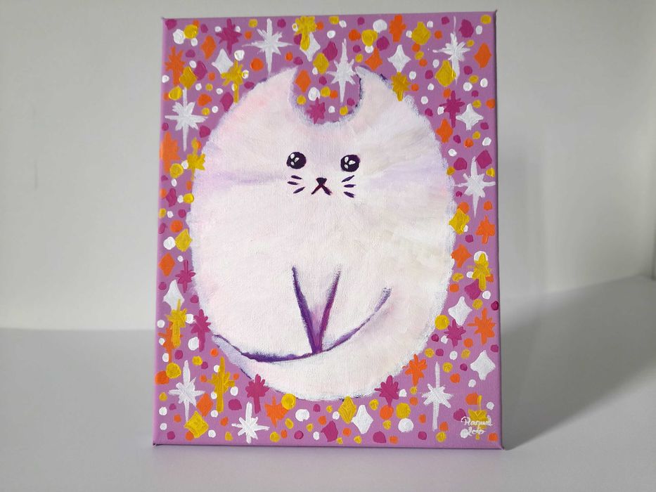 Quadro 24cmx30cm Retrato Abstrato Gato Branco