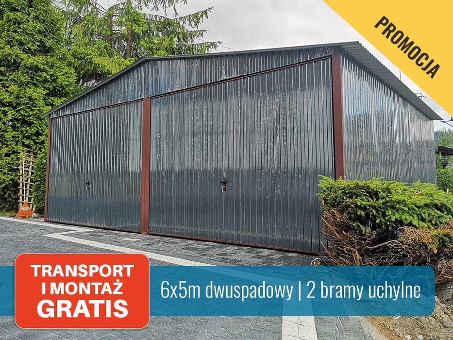 Garaże blaszane blaszak 6x5 w kolorze grafit dach dwuspadowy