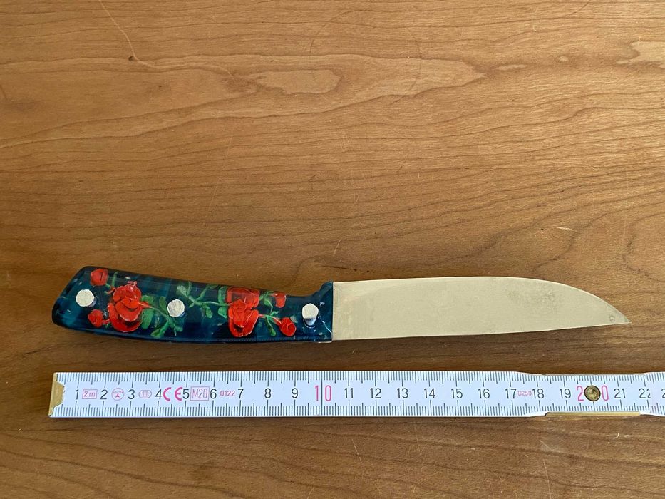 Stary Nóż Kuchenny PRL Zatopiona Róża Ręcznie Robiony