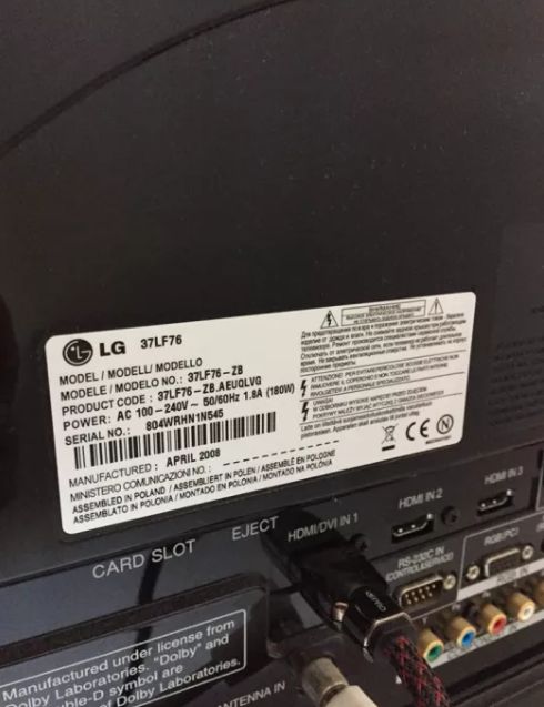 Televisão 37” Marca: LG Modelo: 37LF76