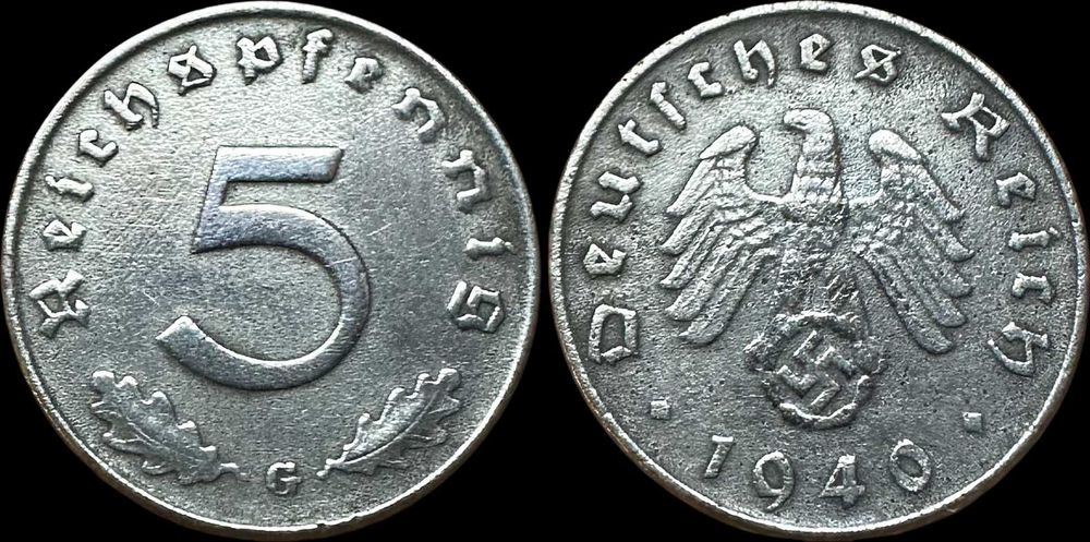5 Reichspfennig - 1940 - Alemanha - G - Karlsruhe (Zinco)