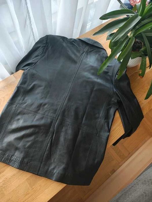 Czarna męska marynarka dwurzędowa 100% skóra naturalna