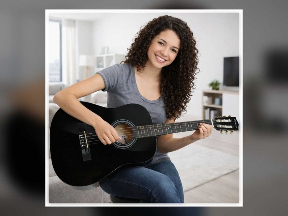 NOWA Gitara Klasyczna 4/4 Do Nauki Zestaw Pokrowiec Stroik Struny Kostki Pasek Dla Początkujących