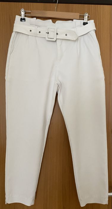CHIC&JEUNE piękne białe spodnie cygaretki z paskiem francuskie 38