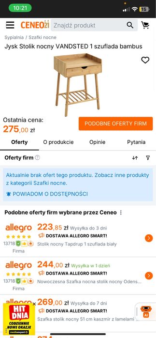 Stolik nocny JYSK bambus