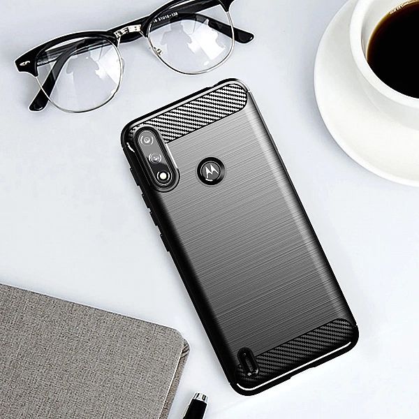 Carbon Case elastyczne etui pokrowiec Motorola Moto E7i Power czarny