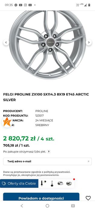 5x114,3 19 proline ZX100 8 j et 45 felgi aluminiowe demo