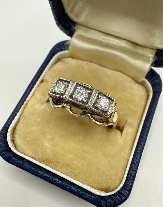 Złoty pierścionek antyk 585 z diamentami 0,30ct VS1-Si1/G-I