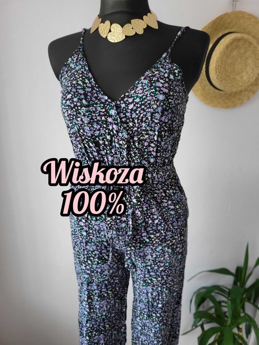 Kombinezon na ramiączkach letni w kwiaty 38 sinsay wiskoza z paskiem