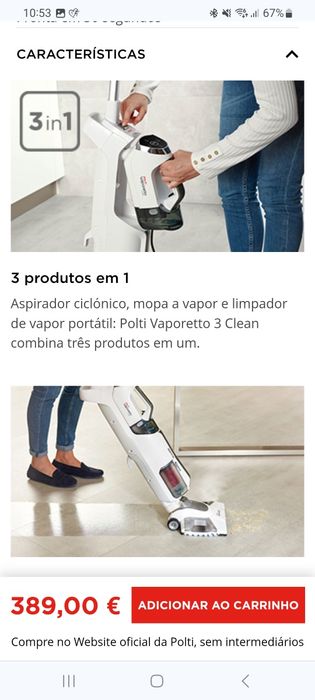 Aspirador Polti Aspiracao e vapor