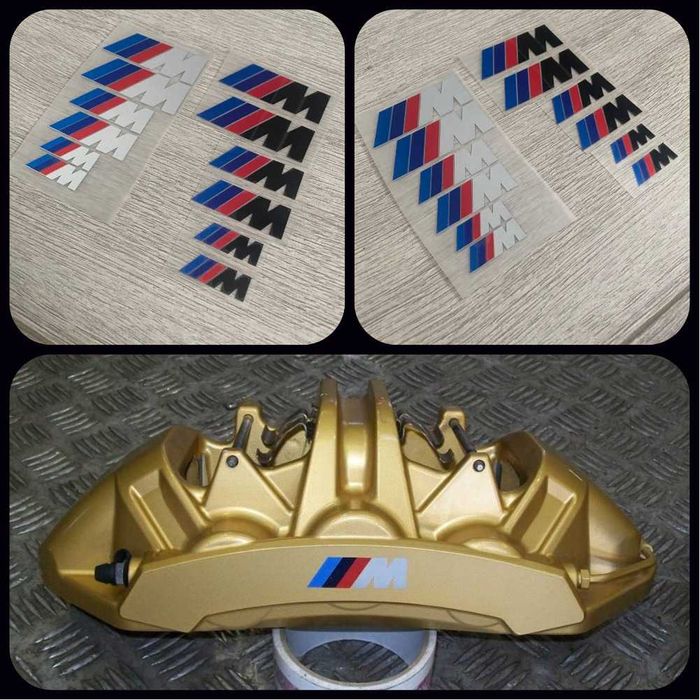 Наклейки на тормозные суппорта BMW M Performance (Черные / Белые) 6шт.