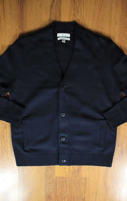 Sweter M&S r. M kardigan wełniany granatowy męski