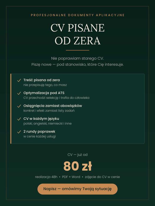 Profesjonalne CV 80 zł – pisane od zera | ATS | realizacja 48h