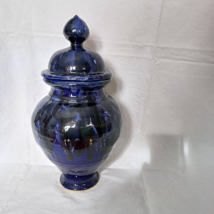 Decorative ceramic jar in blue tones