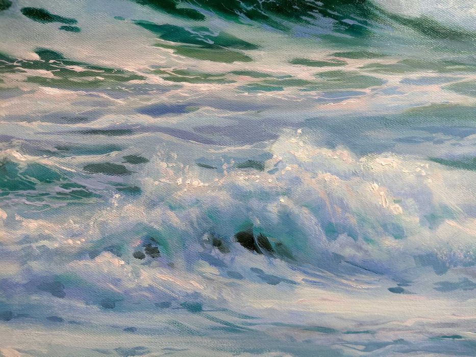 Картина маслом море, морський пейзаж (полотно,олія) "Шепіт білої піни”