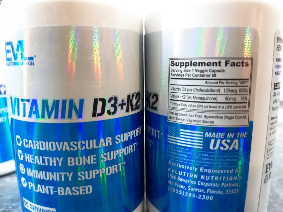 EVL Nutrition, Vitamin D3+K2 (60 капс.), витамин D3+K2, D3 K2