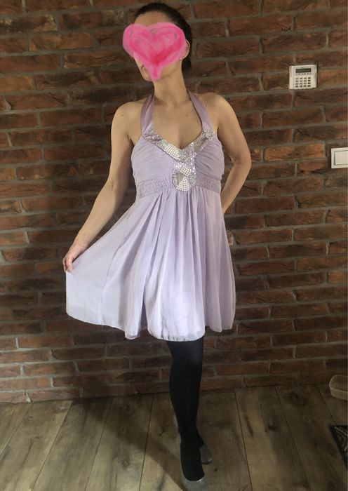 Romantyczna tiulowa zwiewna sukienka liliowa S M na wesele imprezę