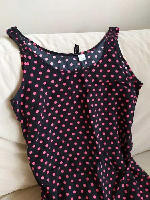 Bluzka top w grochy groszki różowa czarna 36 S H&M