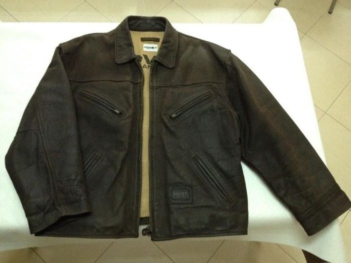 Casaco Couro Genuino Soviet Urban Tribe Castanho Preto Homem Tamanho L