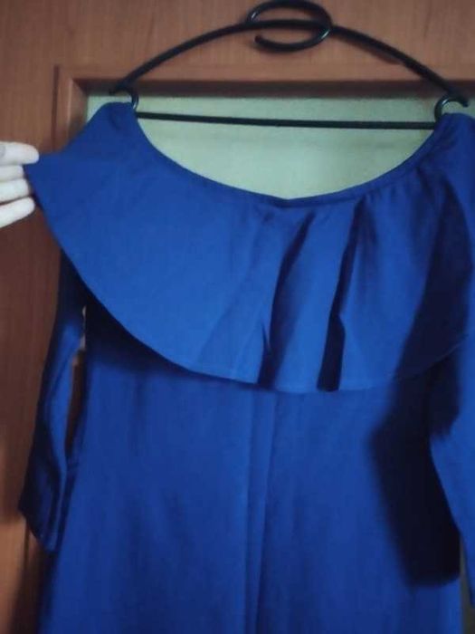 Krótka granatowa sukienka hiszpanka z falbaną rozmiar XL