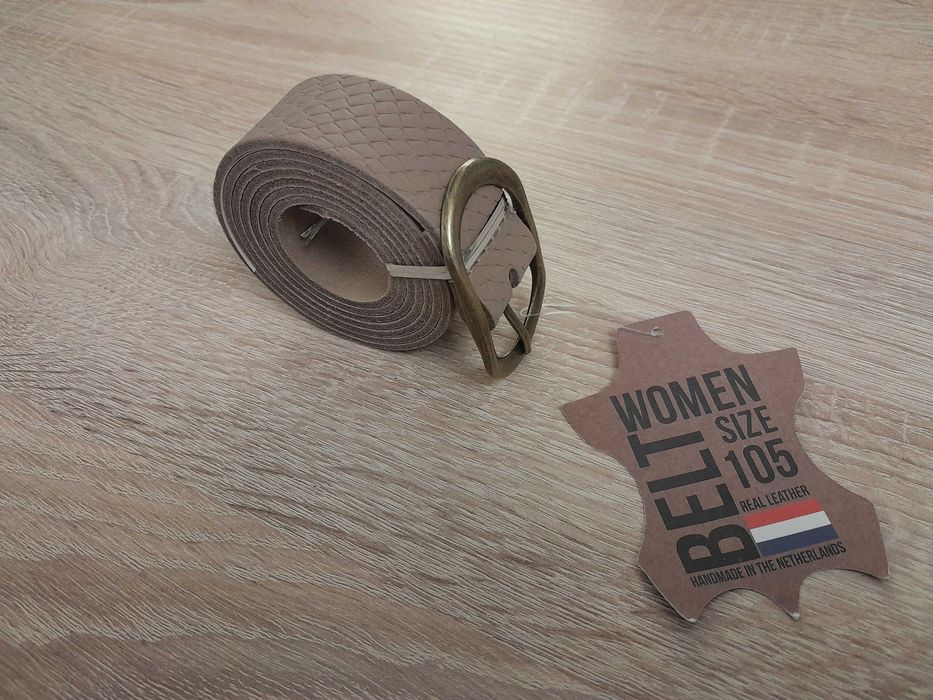 Nowy skórzany pasek z Holandii, Fancy Style beżowy_wzór/105_kl mosiądz