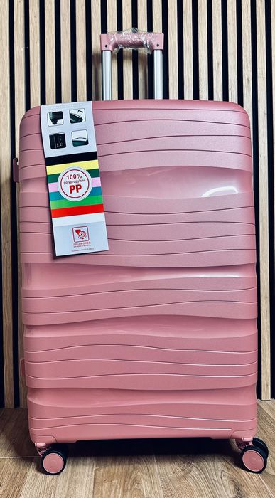 Nowa duża niepękająca walizka PP różowa pudrowy róż