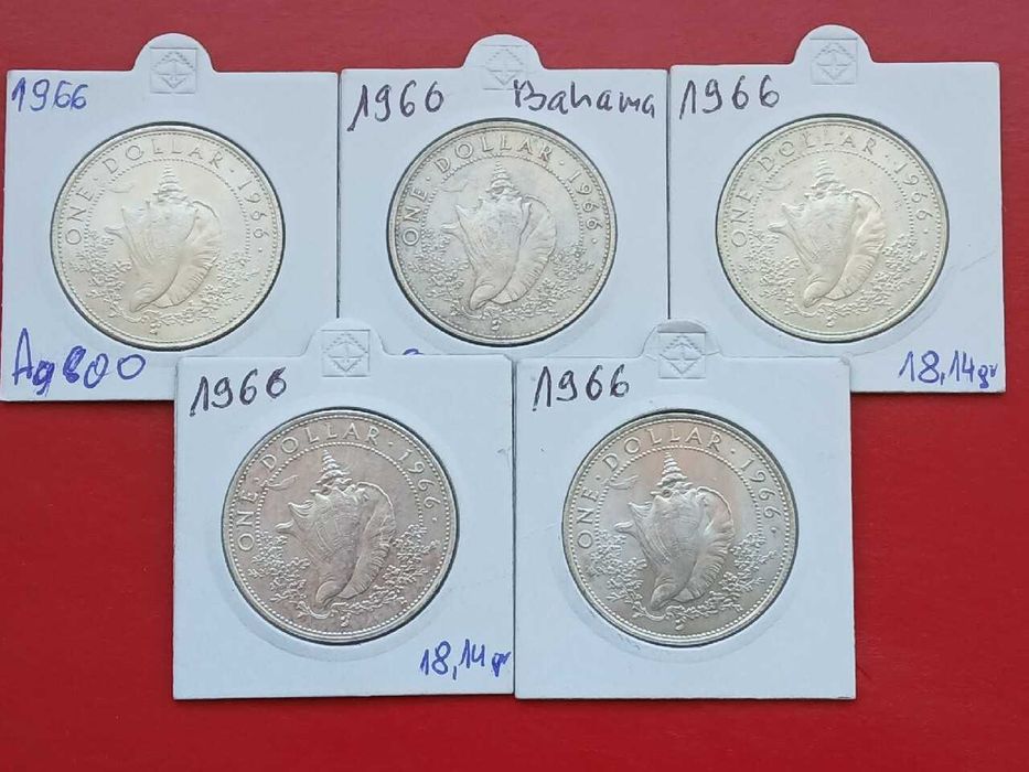 Bahamy 1 dolar 1966 - zestaw 5 sztuk SREBRO