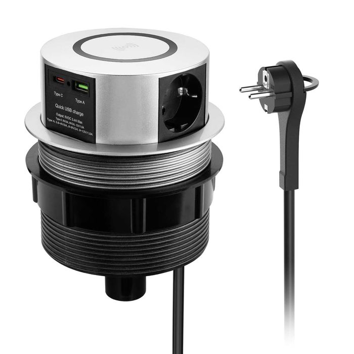 Wysuwane gniazdko elektryczne okragle USB C PD20W indukcyjne