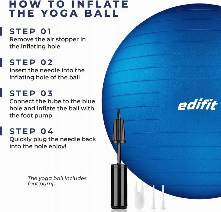 EDIFIT Piłka gimnastyczna do ćwiczeń fitness joga +pompka 75 cm