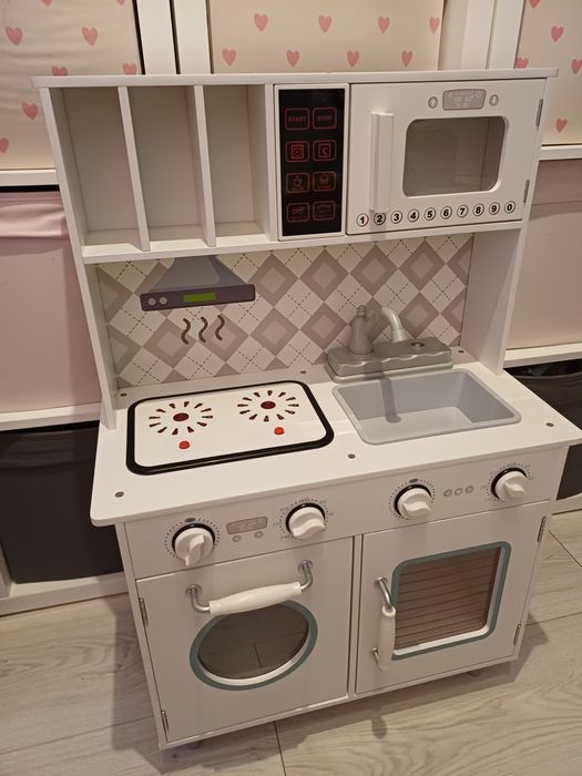 Kuchnia duża drewniana światło dzwięk dla dzieci biała