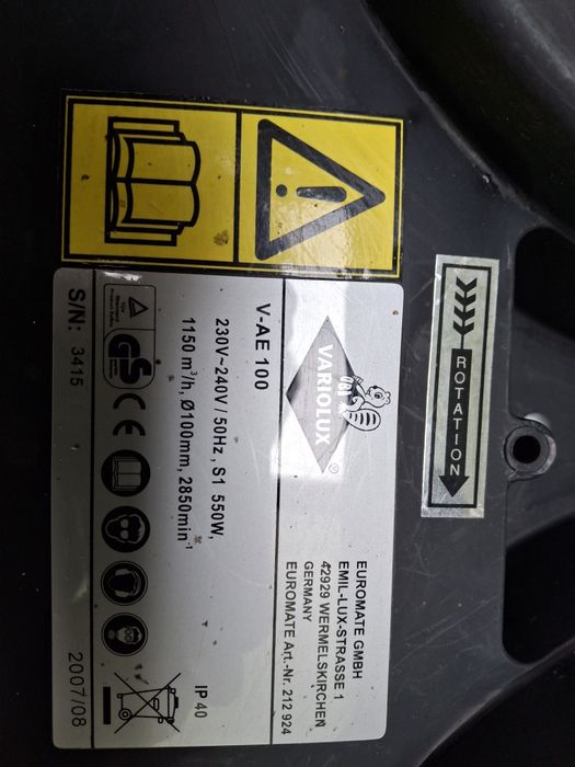 Wyciąg do trocin 220V 0.55 kw 1550 m/ h