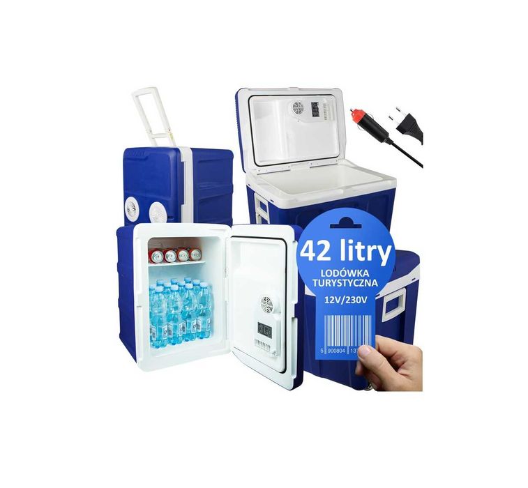 MOCNA Lodówka turystyczna przenośna kółka 12V 230V uchwyt 42L DUŻA