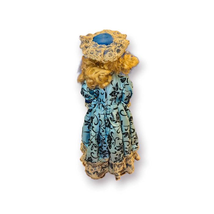 Boneca Porcelana c/ Vestido Clássico Azul e Rendas – 41 cm