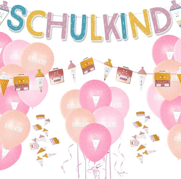 Back to School Decor Set - 24 Balloons, Garlands, Pink Metallic