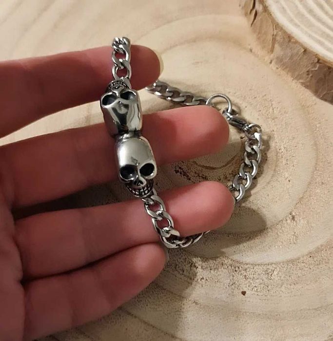 Fio e pulseira caveiras skull aço inoxidável motard
