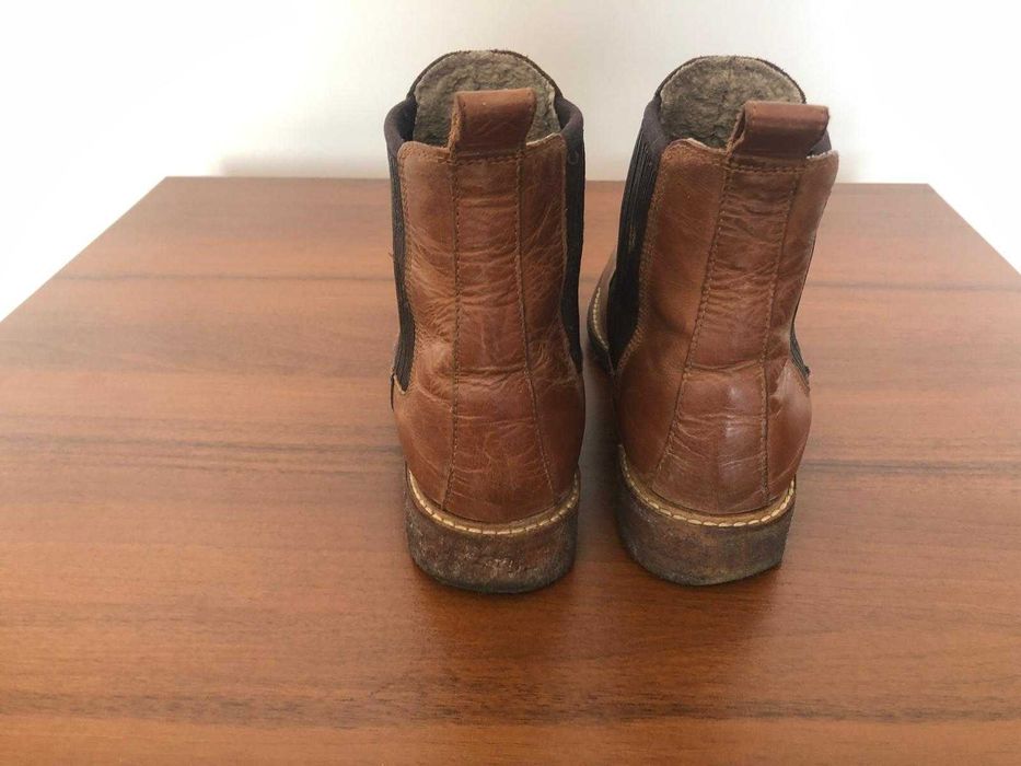 Buty damskie botki damskie ocieplane sztyblety brązowe skórzane
