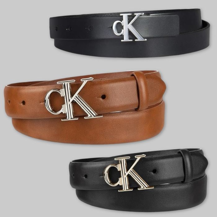 Жіночий шкіряний ремінець Calvin Klein чорний з золотою срібною бляхою