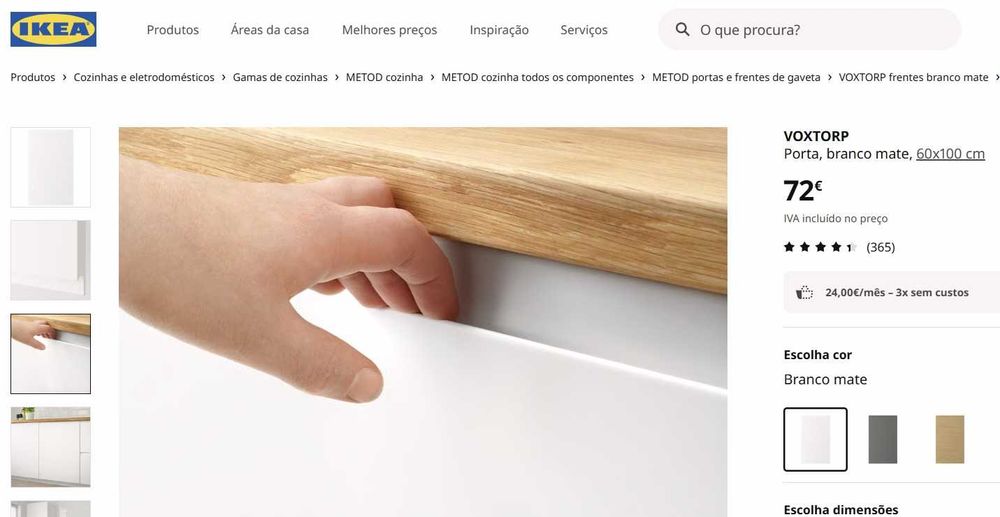 Porta Ikea Voxtorp 60x100cm para armários Metod. Branco mate.