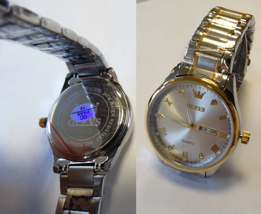 Nowy zegarek kwarcowy męski Olevs bransoleta srebrny złoty WR30 BOX