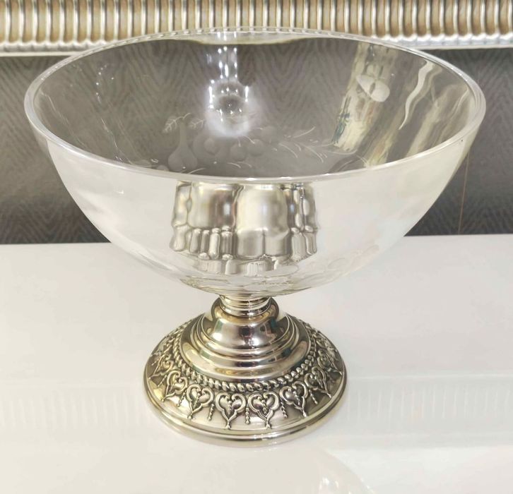 Centro de mesa / Fruteiro Cristal e prata 925 Topazio , assinado !