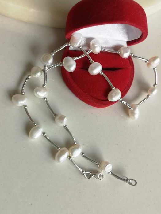 naszyjnik choker perły barkowe srebro