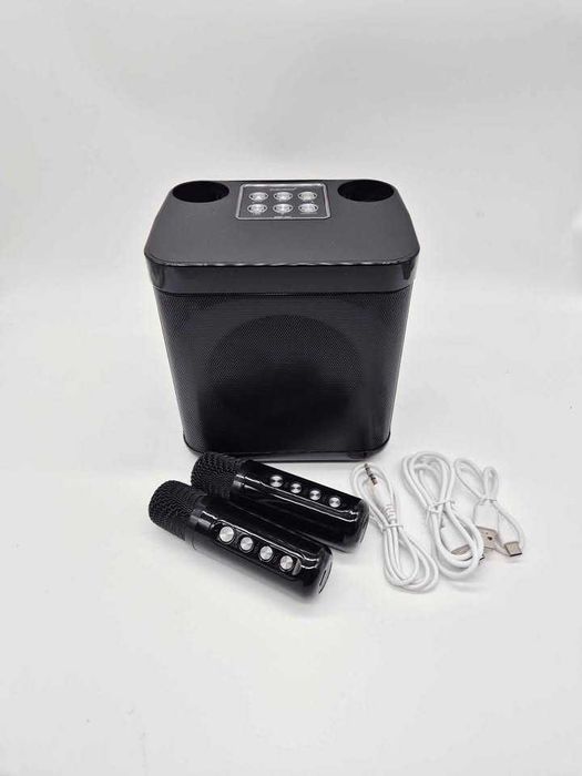 Karaoke przenośny głośnik dwa bezprzewodowe mikrofony