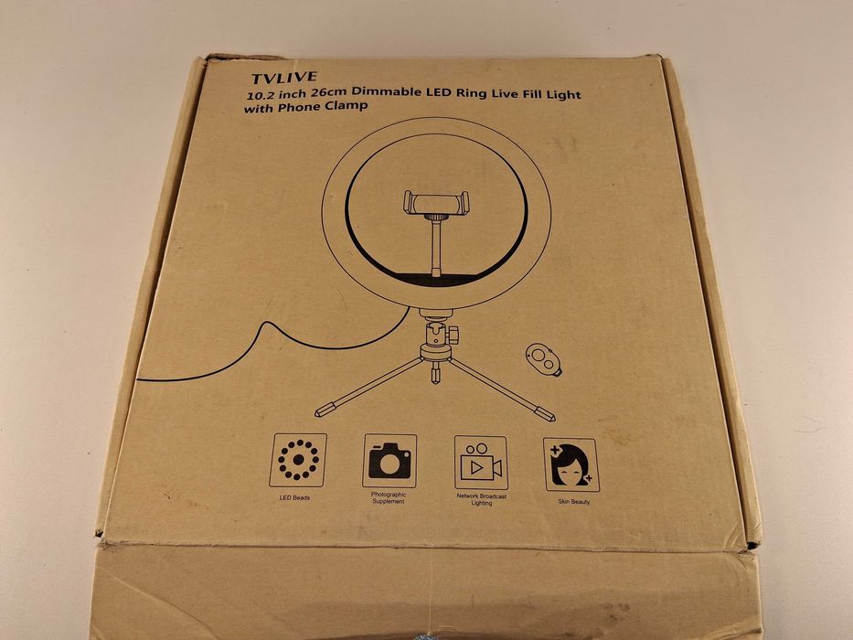 C044 Lampa Pierścieniowa LED TVLIVE 10.2 Cala Ściemnialna + Statyw