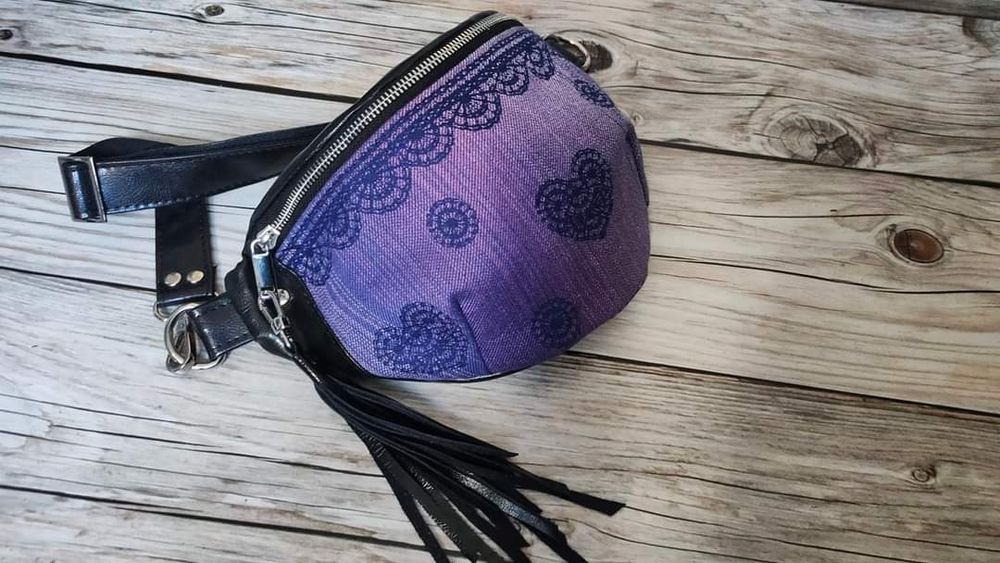 Nowa Torebka nerka z chusty koronka biodrowa saszetka fioletowa