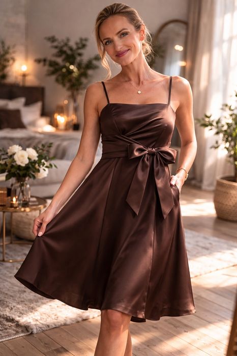 Sukienka na ramiączkach brązowa wieczorowa rozmiar 40
