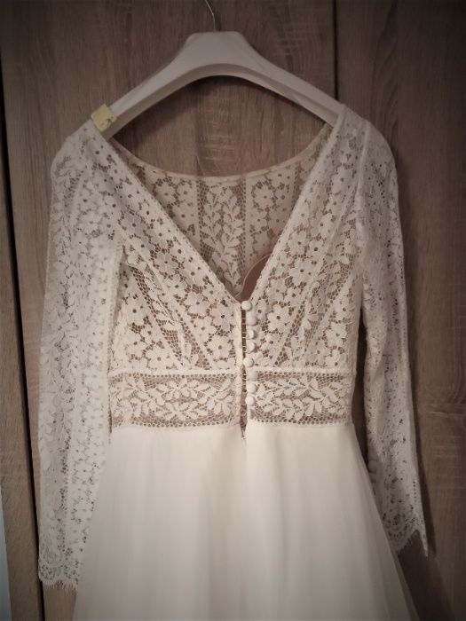 Suknia ślubna, długi koronkowy rękaw, Elizabeth Passion, literaA, boho