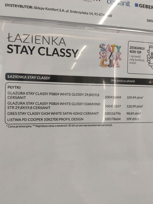 Płytki STAY CLASSY Wbite Glossy Cersanit
