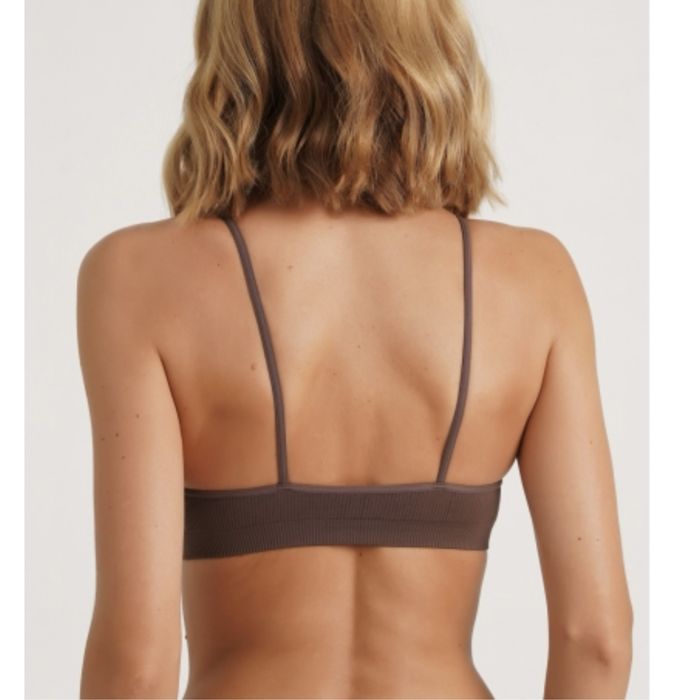 Топ на бретелях в рубчик CAMI TOP RIB (білий,коричневий)GIULIA