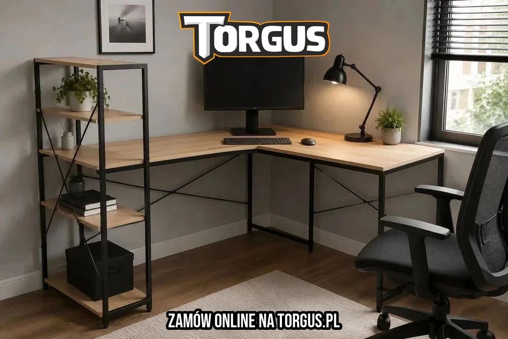 NOWE Biurko Narożne 145x145 Z Regałem Loftowe Metalowe Gamingowe Z Półkami Do Biura Pracy Pokoju Stabilne Czarne Duże Biurowe Szkolne Loft OKAZJA FV!