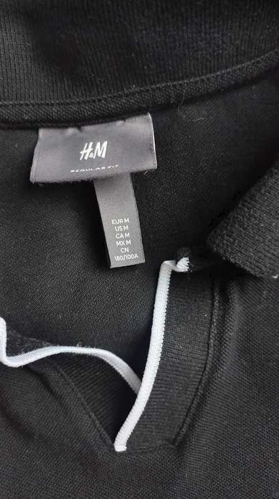 Czarne Polo H&M „Arôme Amore” koszulka polówka bluzka męska 100% Bawełna M